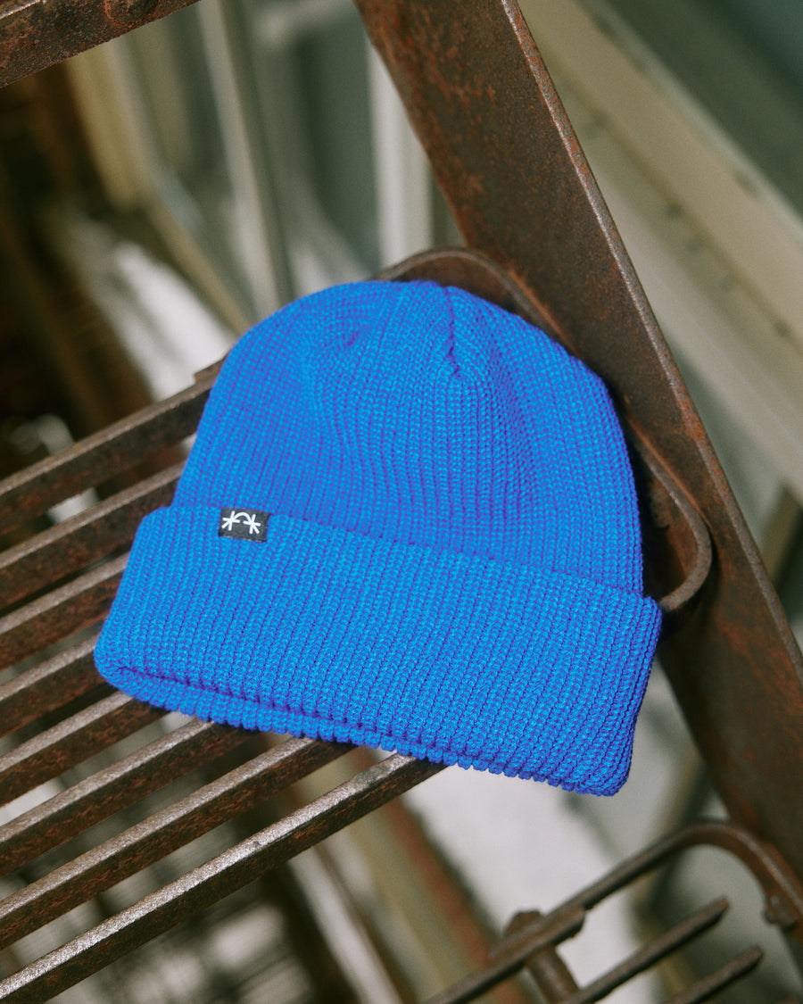 Blue Ribbed Knit Beanie Hat
