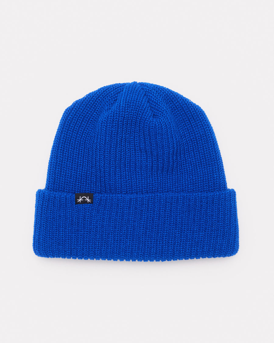 Blue Ribbed Knit Beanie Hat