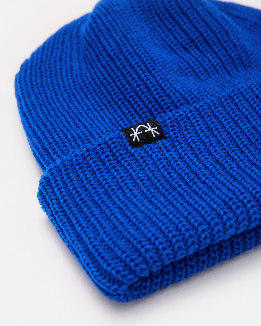 Blue Ribbed Knit Beanie Hat